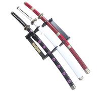 Pack 3 Sabres One Piece Katana en Bois Lame Epee Zoro + Presentoir - Repliksword