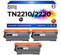 Pack 3 TN2220 TN2210 TN2010 TN450 Toners compatibles pour Brother HL2240 MFC7360 Noir avec puce rendement total 7800 pages