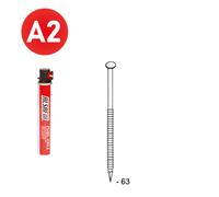 PACK 34° 2,8 X 63 ANNELÉE INOX - 2200 POINTES + 2 GAZ - ASLAFIX - P3428639