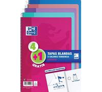 Pack 4+1 Cahier Spirale Couverture Souple Folio 80 Feuilles 4x4 Avec Marge Couleurs Tendance Oxford 400072719
