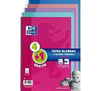 Pack 4+1 Carnet de notes à spirales Softcover Folio 80 feuilles 4x4 avec marges Couleurs tendance oxford 400072719