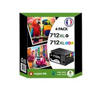 Pack 4 Cartouche 712 compatible pour HP 210 230 250 630 650 Noir Cyan Magenta Jaune Haute capacité avec puce 80ml 29ml