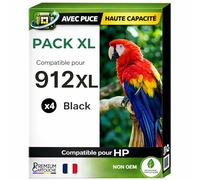 Pack 4 Cartouche 912XL 912 XL Compatible pour HP OfficeJet 8010 8012 8014 8014e 8015 8015e 8017 8022e 8024e 8025e Pro 8022 8023 8024 8025 Noir avec Puce résistante 825 Pages