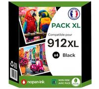 Pack 4 Cartouche 912XL 912 XL compatible pour HP OfficeJet 8010 8012 8015 Noir Haute capacité avec puce résistante 825 pages