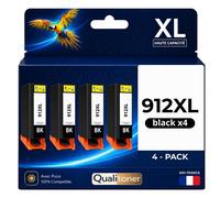 Pack 4 Cartouche 912XL 912 XL compatible pour HP OfficeJet 8010 8012 8015 Noir Haute capacité avec puce résistante 825 pages