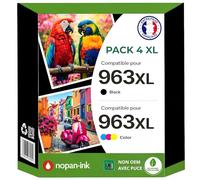 Pack 4 Cartouche 963XL 3JA30AE 3JA27AE 3JA28AE 3JA29AE Compatible pour HP 9010 9025e Noir Cyan Magenta Jaune Haute capacité avec Puce Rendement 2000 1600 Pages Puce résistante à la Remise à Niveau