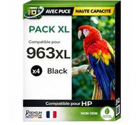 Pack 4 Cartouche 963XL BK 963 BK 3JA30AE 3JA26AE compatible pour HP 9010 9020 Noir Haute capacité avec puce 2000 pages puce résistante