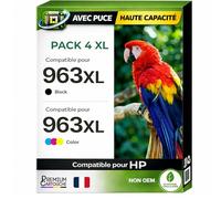 Pack 4 Cartouche 963XL BK C M Y Compatible pour HP 9022e Noir Cyan Magenta Jaune Haute capacité avec Puce Rendement 2000 1600 Pages Puce résistante à la Remise à Niveau