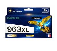 Pack 4 Cartouche 963XL BK Compatible HP 9010 9010e 9012 9014 9015 9016 | Haute capacité, Avec puce, Rendement 2000 pages, Puce résistante aux mises à niveau, Noir