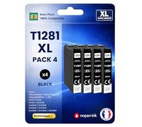 Pack 4 Cartouche Encre 1281 Compatible pour Epson 305F 305FW 445W Noir Haute capacité avec Puce 300 Pages