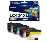 Pack 4 Cartouches LC424BK LC424 C LC424 M LC424 Y compatible pour Brother DCP J1200W Couleurs Haute capacité avec puce 750 pages