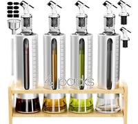 Pack 4 de 17 oz / 500 ML de Bouteilles de Distributeur d'huile en Verre avec étagère, enveloppés en Acier Inoxydable, Comprend des verseurs, de l'entonnoir, du Stylo et des étiquettes.()