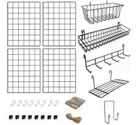 Pack 4 Grille Murale Avec Accessoires | Contient Panier Trieur Etagère Et Crochets | Tableau | Grille Photo Grids Set SAC DE SPORT