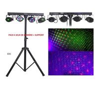 PACK 4 JEU DE LUMIÈRE PROJECTEUR PAR LED DMX + 2 LASERS ROUGE ET VERT + SUPPORT-PIEDS + TÉLÉCOMMANDE - ANIMATIONS MARIAGES SOIRÉES