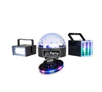 Pack 4 Jeux de Lumière Party Sound & Light LED - Stroboscope + Dôme ASTRO + Derby + OVNI Multi Faisceaux, Animations DJ Soirées