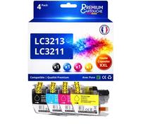 Pack 4 LC3213 BK C M Y LC3211 BK C M Y compatible pour Brother Couleurs Haute capacité avec puce 400 pages