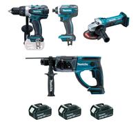 ENSEMBLE DE 4 MACHINES MAKITA 18 V LI-ION 4 AH (DDF458 + DTD152 + DHR202 + DGA452) - DLX4054MX1