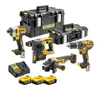 Pack 4 machines DEWALT DCK422P3 : perceuse (DCD796), visseuse à choc (DCF887), perforateur (DCH273) et meuleuse Ø125mm (DCG405) avec 2 coffrets Toughsystem et 3 batteries 5,0 Ah 18V