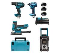 Pack 4 outils 18 V (DDF482 + DTD152 + DJV185Z + DMR116) + 3 batteries 5 Ah + chargeur coffret MAKPAC MAKITA LOT0335