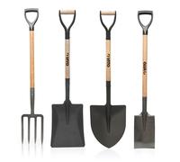 Kit outils du jardinier Vito Pack 4 outils de jardin Acier Manche en Bois Poignée Y Fourche + Pelle carrée + Pelle ronde + Bêche