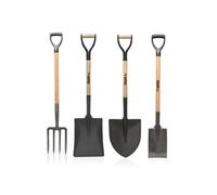 Kit outils du jardinier Vito Pack 4 outils de jardin Acier Manche en Bois Poignée Y Fourche + Pelle carrée + Pelle ronde + Bêche