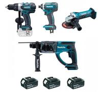 Pack 4 outils MAKITA DLX4054MX1 (DF458+GA452+HR202+TD152+3xBL1840B+DC18RC+SAC OUTIL)
