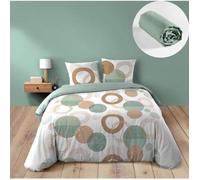 Pack 4 pièces Housse de couette 240 x 220 cm Lunabella + 2 taies + drap housse 140 Sauge