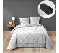 Pack 4 pièces Housse de couette 260 x 240 cm Etna + 2 taies + drap housse 160 Noir