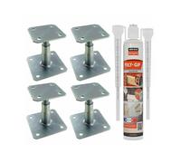 Pack 4 Pieds de poteau réglable APB100/150 + 1 Scellement chimique beige multi-matériaux POLY-GP 300ml SIMPSON