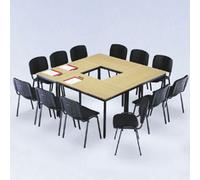 Pack 4 tables modulaires - DOMINOS - Rectangle 120 x 60 cm - Hêtre - pieds Noir + 12 chaises FIRST noires