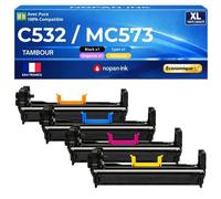 Pack 4 Tambours image 46484108 46484107 46484106 46484105 compatible pour Oki C532dn C542dn MC573dn Noir et Couleur Haute capacité avec puce 30000 pages