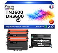 Pack 4 TN3600XL + DR3600 compatible Brother HL-L5210DN MFC-L5710DW noir haute capacité 24000 pages