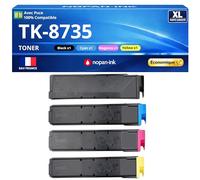 Pack 4 Toner TK8735 TK 8735 TK8735K TK8735C TK8735M TK8735Y Compatible pour Kyocera 7052 8052 Noir Cyan Magenta Jaune Haute capacité avec Puce 40000 Pages