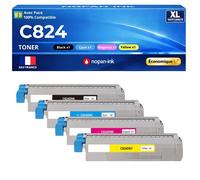 Pack 4 Toners compatibles 47095704 47095703 46861306 47095701 pour OKI C824 C834 C844 Noir Cyan Magenta Jaune avec puce