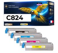 Pack 4 Toners compatibles 47095704 47095703 46861306 47095701 pour OKI C824 C834 C844 Noir Cyan Magenta Jaune avec puce