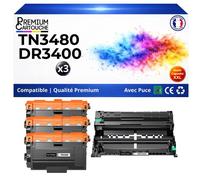 Pack 4 Toners TN3430 TN3480 + 1 Tambour DR3400 compatible pour Brother HL L5100DN DCP L5500DN MFC L6900DW haute capacité