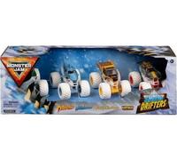 Pack 4 vehicules Snow Drifters pour Monster Jam Show - Dragon, Megalodon, Earth Shaker, Max-d - Metal, 1:64 - Set Trucks + Carte Tigre