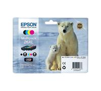PACK 4x CARTOUCHEs EPSON 26 XL NOIRE + MAGENTA + CYAN JAUNE / ours blanc t2636