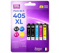 Pack 5 Cartouche 405XL VALISE compatible pour Epson Noir Cyan Magenta Jaune Haute capacité avec puce 1100 pages