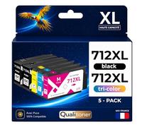 Pack 5 Cartouche 712 712 Compatible pour HP 210 230 250 630 650 Noir Cyan Magenta Jaune Haute capacité avec Puce 80ml 29ml
