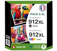 Pack 5 Cartouche 912XL Compatible pour HP OfficeJet 8010 8012 8014 8014e 8015e 8022e 8024e 8025e Pro 8022 8023 8024 8025 Noir Cyan Magenta Jaune Haute capacité avec Puce 825 Pages