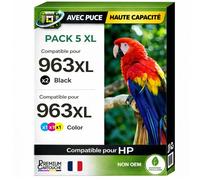 Pack 5 Cartouche 963XL BK C M Y 3JA30AE 3JA27AE 3JA28AE 3JA29AE compatible pour HP 9010 9020 Couleurs Haute capacité avec puce