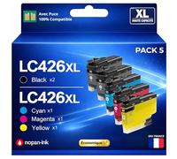 Pack 5 Cartouche d’Encre LC426XL LC426XL LC426 XL Compatible pour Brother MFC-J4335DW MFC-J4340DW MFC-J4535DW MFC-J4540DW Noir Cyan Magenta Jaune Haute capacité avec Puce 6000 5000 Pages