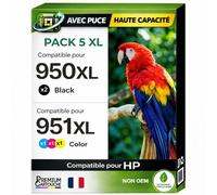 Pack 5 Cartouche encre 951XL CN046AE CN047AE CN048AE CN050AE CN051AE CN052AE compatible pour HP 251DW 276DW 8100 8600 Noir Couleurs Haute capacité avec puce 26 ml