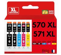 Pack 5 Cartouche Encre CLI-571XL CLI 571XL Compatible pour Canon Pixma MG5750 MG5751 MG5752 MG6850 MG6851 MG7750 TS5050 TS6050 TS8050 TS9050 Noir Cyan Magenta Jaune avec Puce