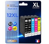 Pack 5 Cartouche Encre Renard 1285 C13T12854011 Compatible pour Epson 305F 305FW 22 230 420W 425W 430W 445W Noir Cyan Magenta Jaune Haute capacité avec Puce