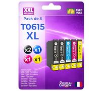 Pack 5 Cartouche T0611 T0612 T0613 T0614 Compatible pour Epson D68 D68 D88 D88 DX3800 DX3800 DX3850 DX3850 DX4200 DX4800 DX4850 Noir Cyan Magenta Jaune Haute capacité avec Puce 400 Pages Ourson