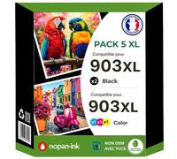Pack 5 Cartouches 903XL 903 XL Couleur compatible pour HP OfficeJet Pro 6960 6970 Haute capacité avec puce résistante aux mises à niveau