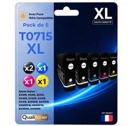Pack 5 Cartouches T0711 T0712 T0713 T0714 compatible pour Epson Noir et Couelurs Haute capacité avec puce Guépard