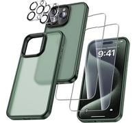 Pack 5-En-1 Coque Iphone 15 Pro Max Vert Mat ¿ Coque Antichoc 8ft + 2 Verres Trempés 9h + 2 Protections Caméra